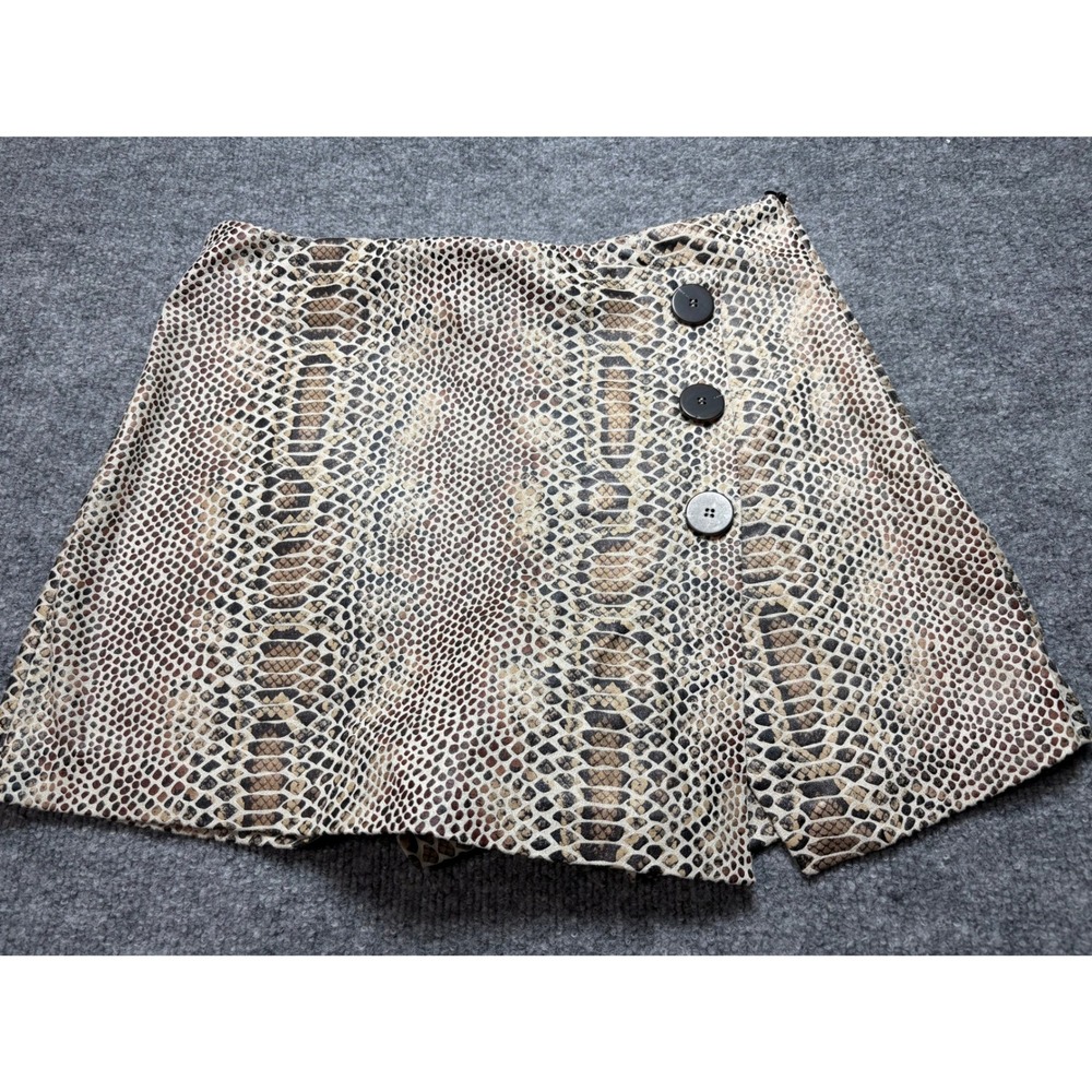 Zara TRF Snakeskin Faux Leather Skort Brown Animal Print Wrap Front Size M